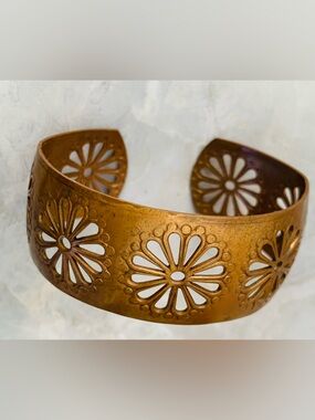 Vintage Cutout Flower Copper Cuff Bracelet